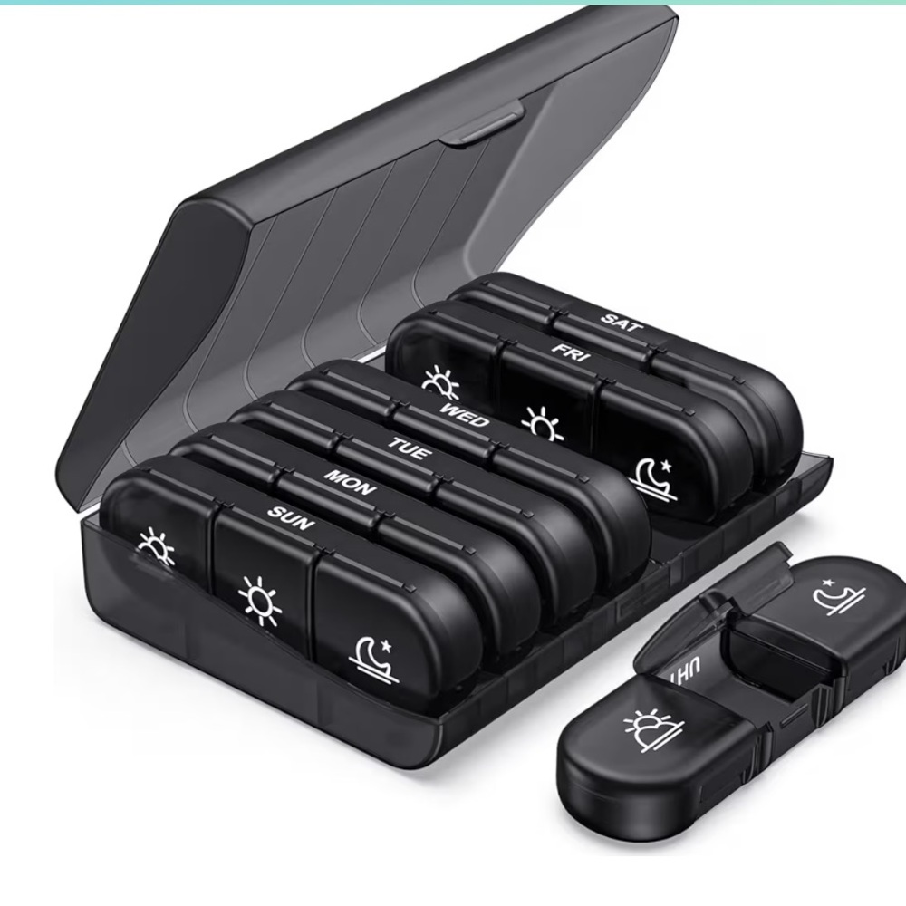 Black Case Daily Weekly Pill Organizer